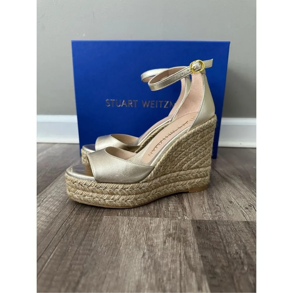 STUART WEITZMAN Nudistcurve Metallic Espadrille Wedge Sandals - Picture 10 of 12